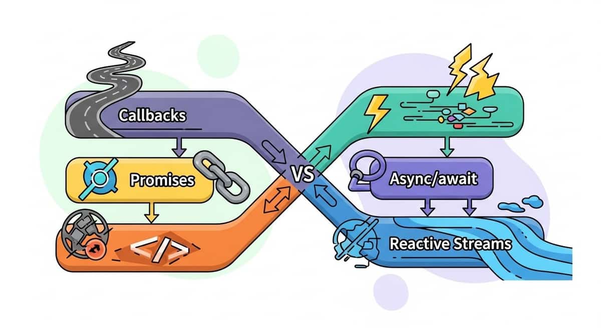 Diagram comparing async patterns across frameworks
