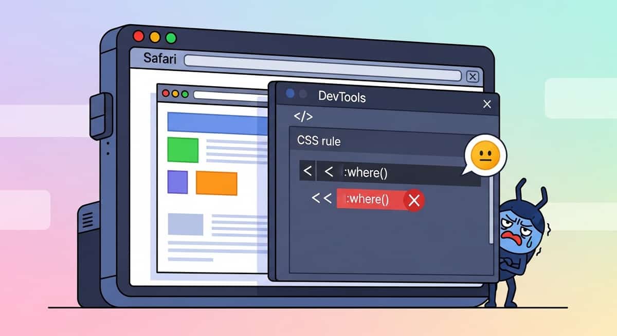 DevTools showing :where() rule being ignored in Safari 12