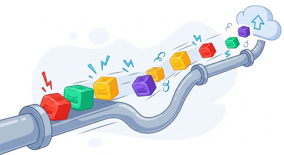 File upload streaming progression showing chunks being processed as they arrive