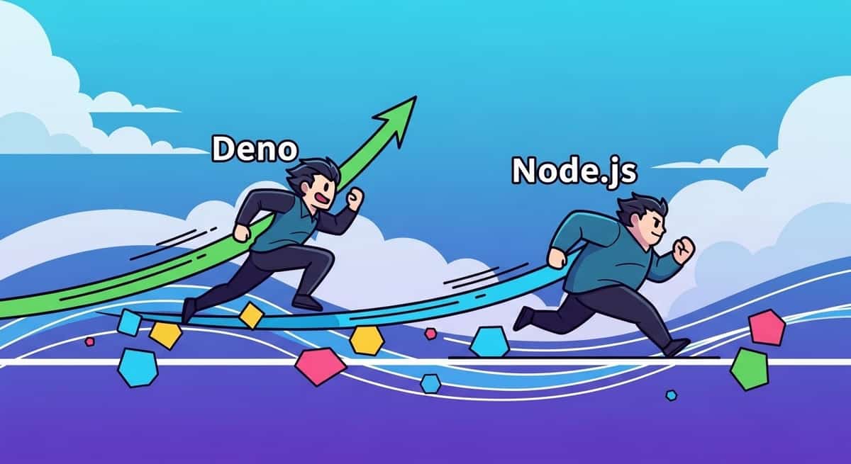 Performance comparison chart showing Deno vs Node.js metrics