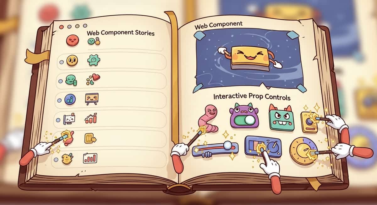 Storybook UI showing Web Component stories with interactive prop controls